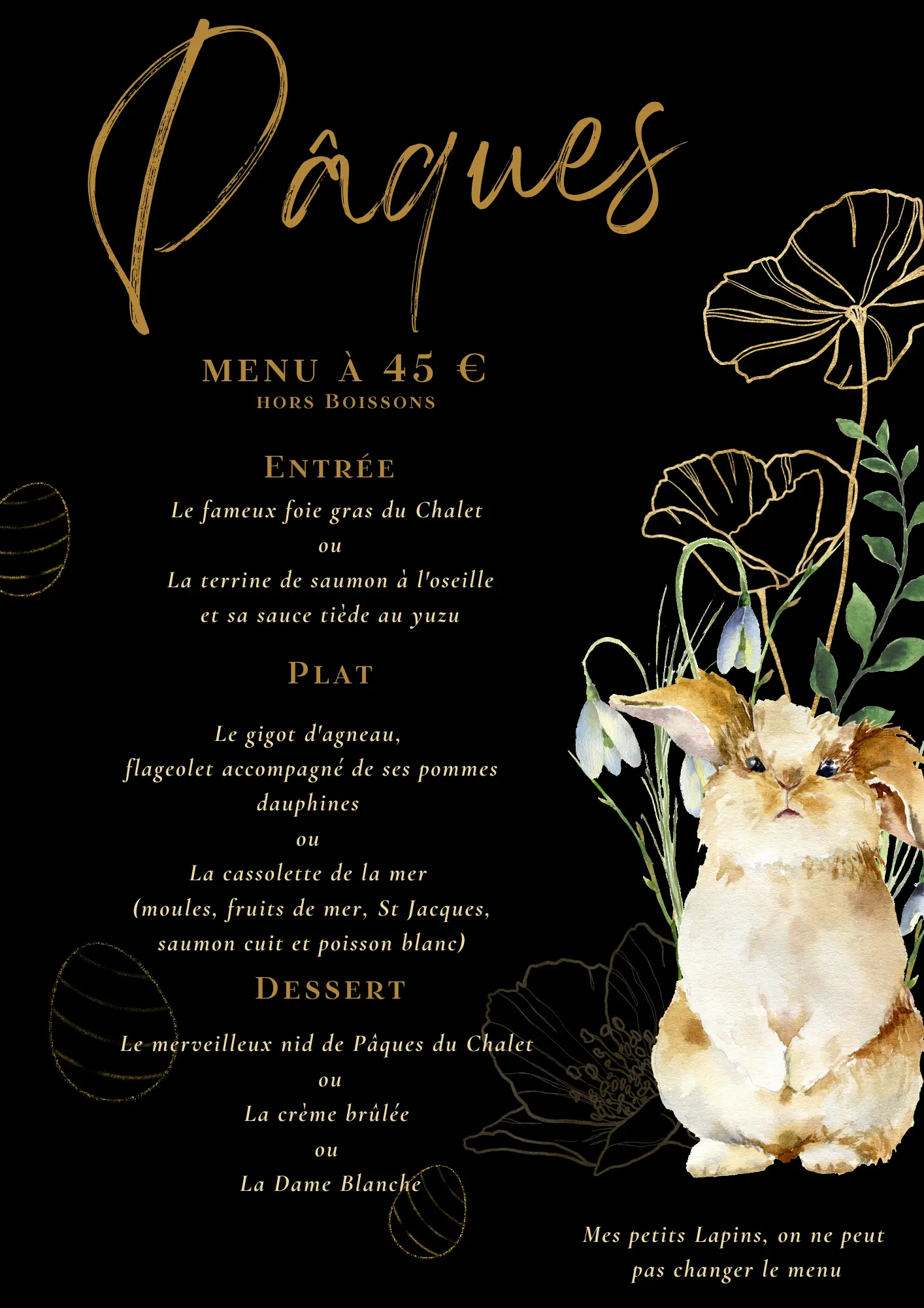 Menu de Pâques Le Chalet 2025